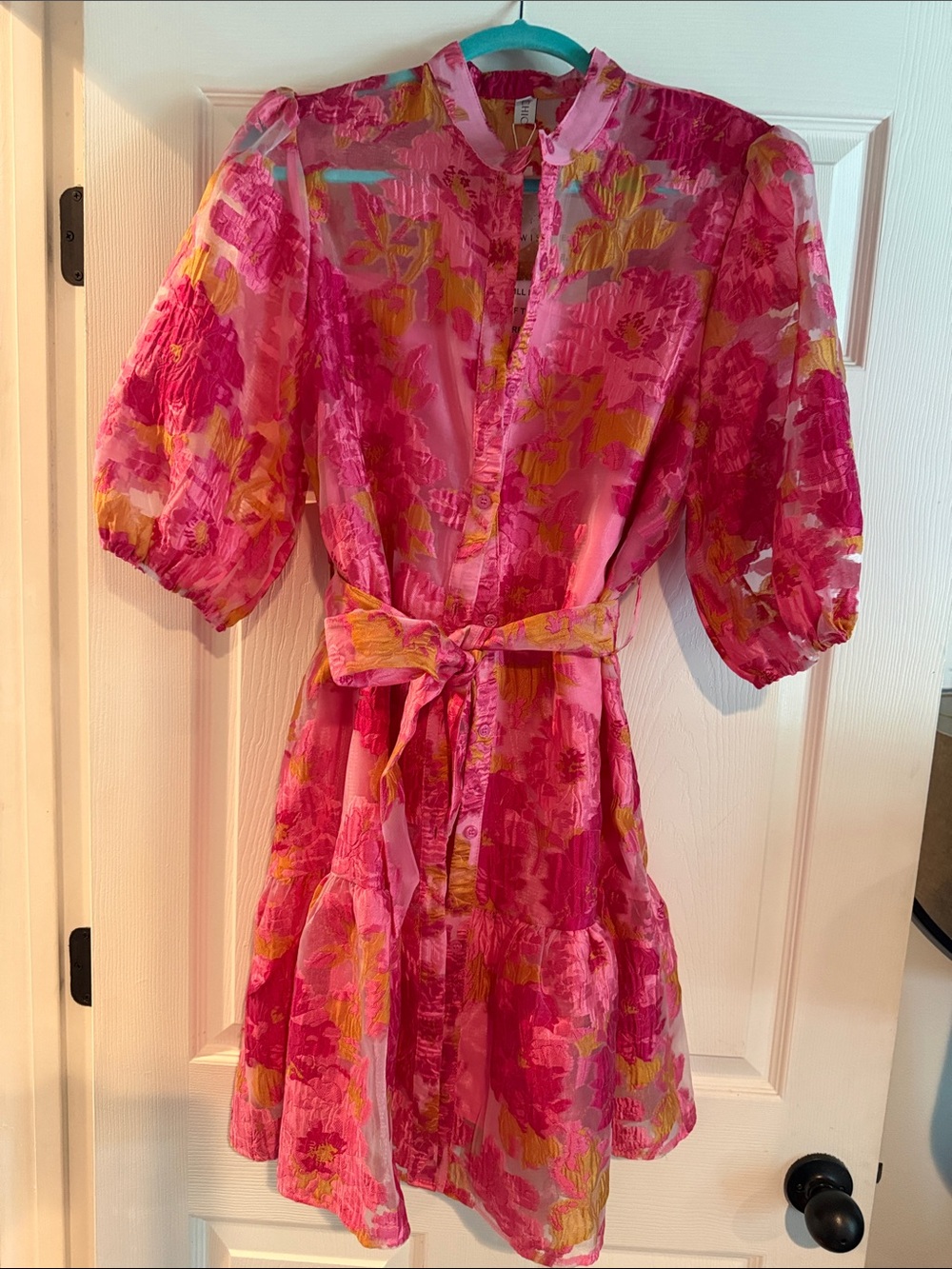 Chicwish Hot Pink Floral Belted Mini Dress